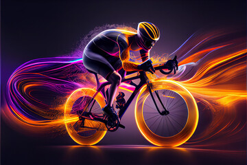 Fototapeta beautiful abstract bicycle racing  driving fast with colorful light trails.  obraz