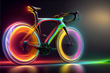 Fototapeta na wymiar beautiful abstract bicycle driving fast with colorful light trails.