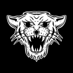 Tiger head art Illustration hand drawn black and white vector for tattoo, sticker, logo etc
