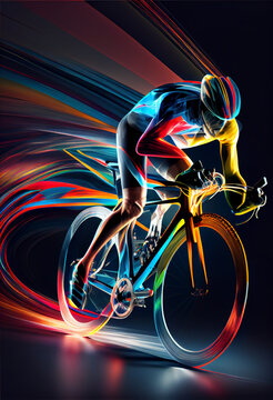 beautiful abstract bicycle racing  driving fast with colorful light trails. 