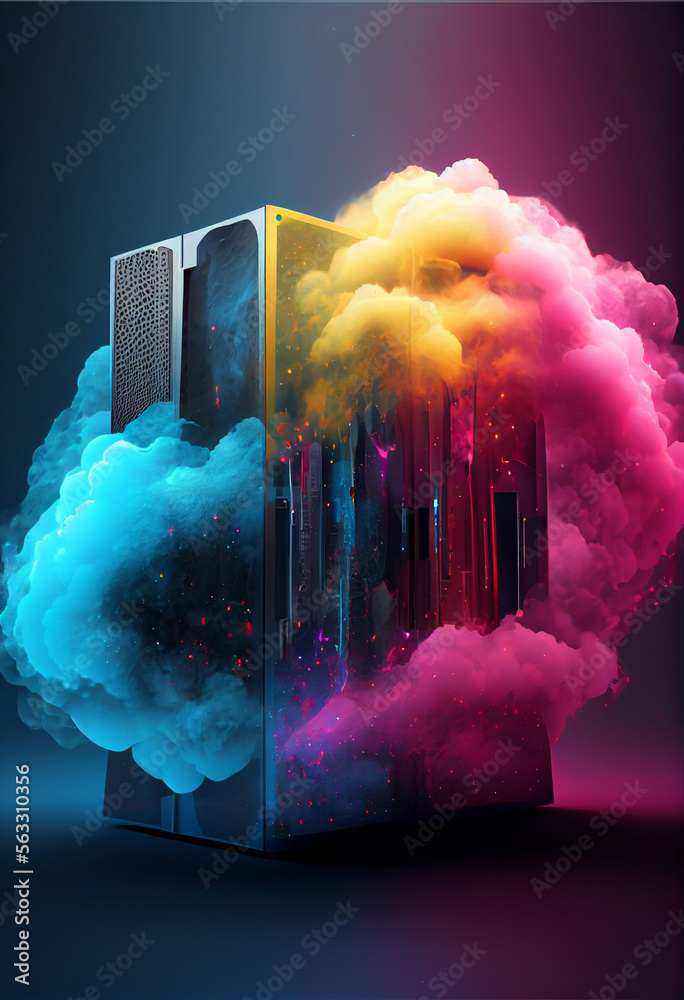 Aufkleber beautiful abstract  Digital cloud data server with nebula dust concept, contemporary colors and mood social background. 