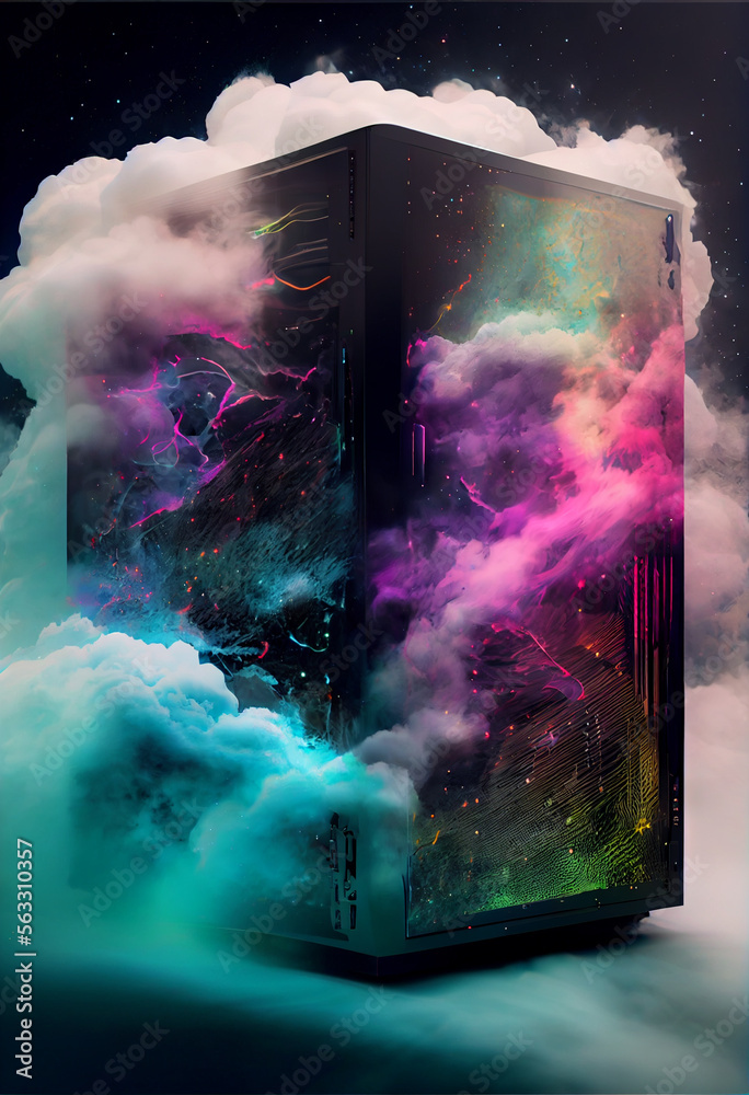 Aufkleber beautiful abstract digital cloud data server with nebula dust concept, contemporary colors and mood 