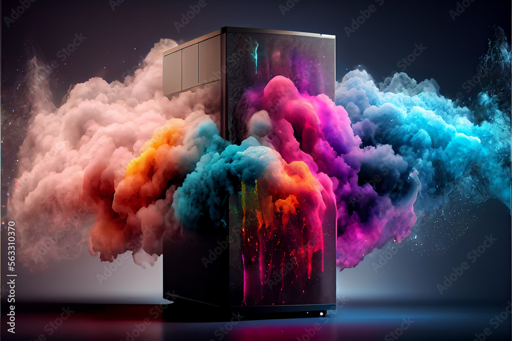 Poster beautiful abstract digital cloud data server with nebula dust concept, contemporary colors and mood 