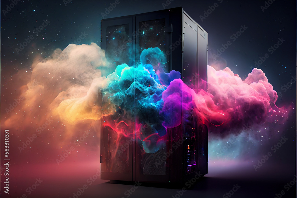 Aufkleber beautiful abstract digital cloud data server with nebula dust concept, contemporary colors and mood 