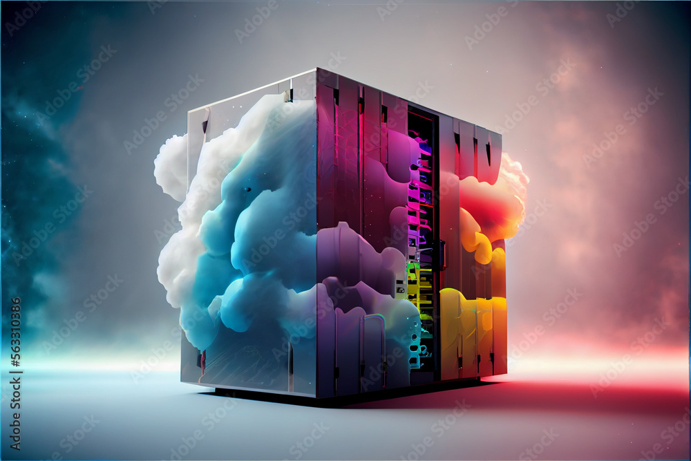 Poster beautiful abstract digital cloud data server with nebula dust concept, contemporary colors and mood 