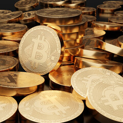 3d golden Bitcoins