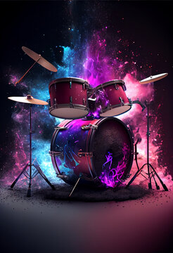 beautiful abstract  Digital Drum Kit with nebula dust concept, contemporary colors and mood social background