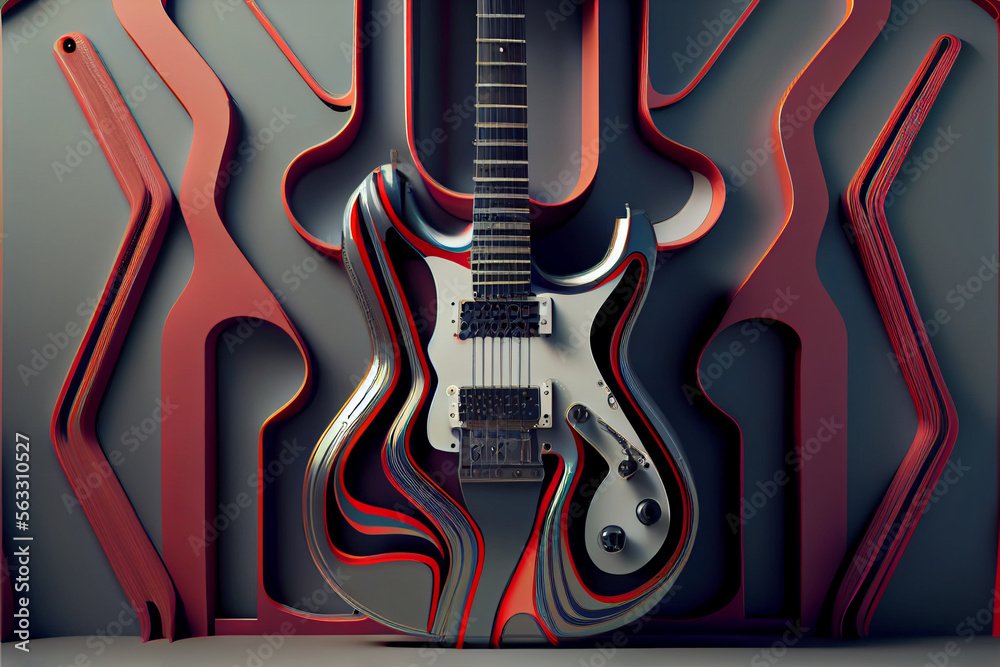 Poster minimalism electric guitar retro style concept. creative concept of retro style. background pattern 