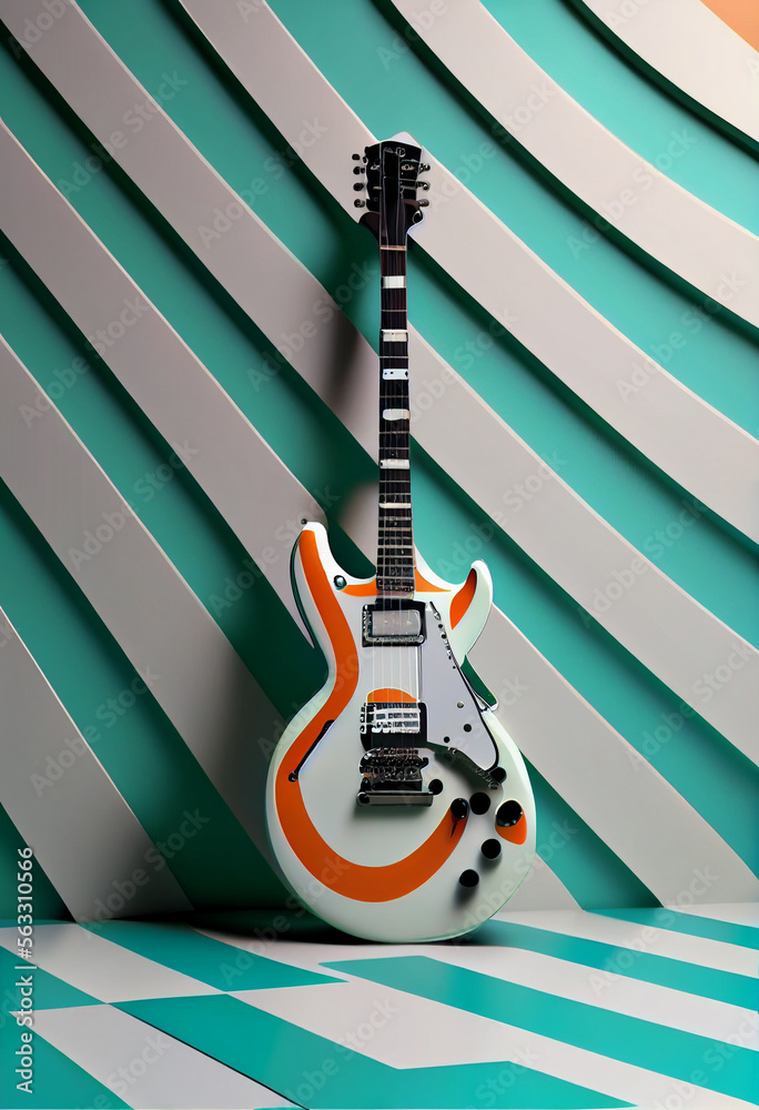 Poster Minimalism  Electric Guitar retro style concept. Creative Concept Of Retro Style. Background pattern for design