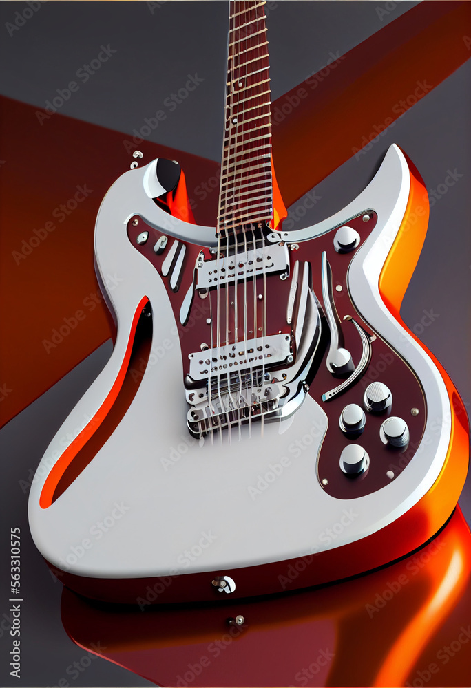 Poster minimalism electric guitar retro style concept. creative concept of retro style. background pattern 
