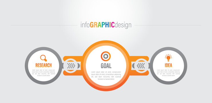 Three step infographics template design with arrows and circles. creative Business concept with 3 steps, parts.