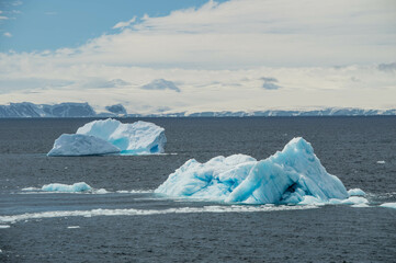 Icebergs at the Antarctica, climate change, glaciers melting.