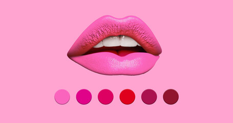 lipstick color change Lipstick swatches Lips macro pop art loop 4k Animation light pink background Beauty Cosmetic Fashion