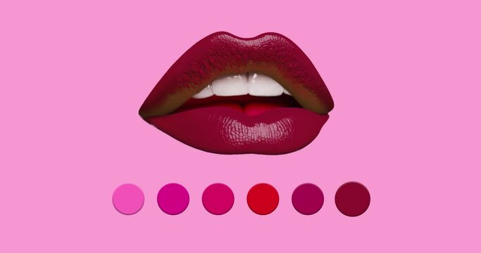 lipstick color change Lips macro pop art loop 4k Animation Magenta Pink Red Purple background Animation loop 4k Beauty Cosmetic Fashion