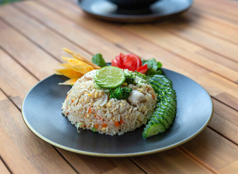 Khao Phat, thai fried rice with chicken and vegetables