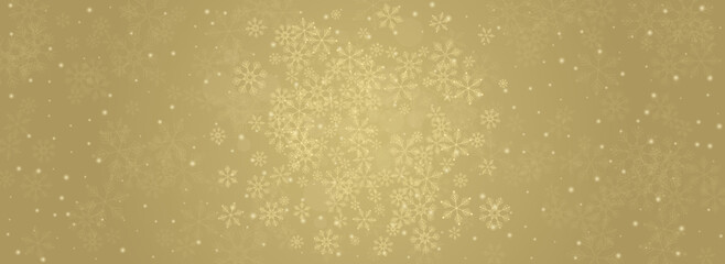 Gray Snowflake Vector Panoramic Gold Background.