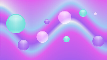Swirly Holographic Neon Wave Illustration with Flowing Bubbles