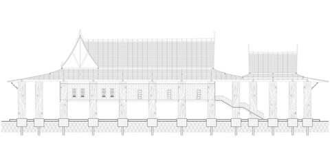 Buddhist temple, Detailed of temple in Asia. Architectural illustration.