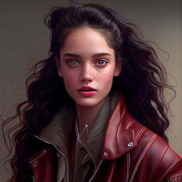 Beautiful girl, fashion, red jacket, high resolution generative ai