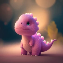 Papier Peint photo Lavable Dinosaures Pink dino,  rose colored dinosaurus or dragon, Cute pastel pink dino, on an onfocused bokeh background banner, created with generative ai 