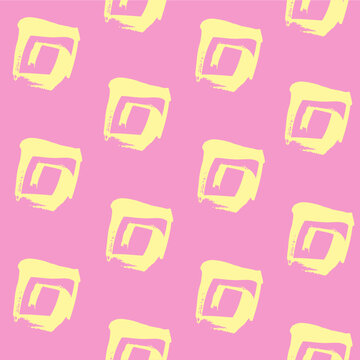 Seamless pattern from abstract yellow spiral  textured elements brush strokes on pink background