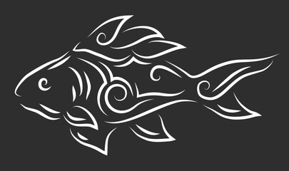 Line art with white vintage hand drawn fish