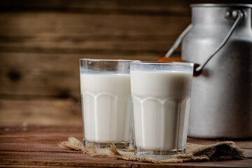 A glass of homemade village milk. 