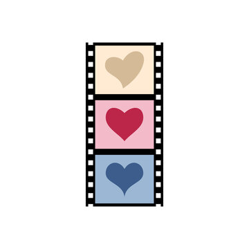 Three hearts in different colors on the photo film.