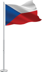 Isolated waving national flag of Czech Republic on flagpole