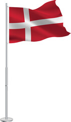 Isolated waving national flag of Denmark on flagpole