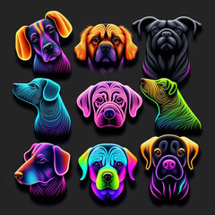 dogs emoji, dogs sticker pack set, neon colours, colourfull