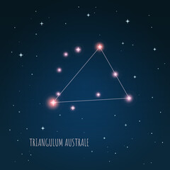 Constellation scheme in starry sky. Open space. Vector illustration Triangulum Australe constellation through a telescope © iryna
