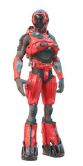 astronaut in green exo suit exploring arround