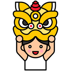 Man raise lion dance head icon, Lion dance related vector