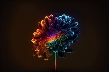 A neon-lit rainbow flower, generative ai