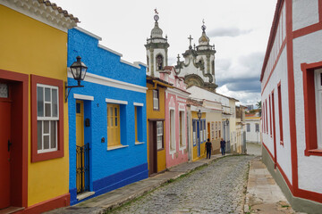 ancient architecture and facades of colonial city of Sao Joao del Rei, Minas Gerais state in Brazil