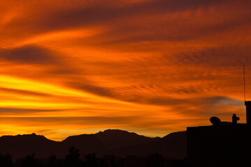 Spectacular and colorful sunrise on the horizon in Murcia	