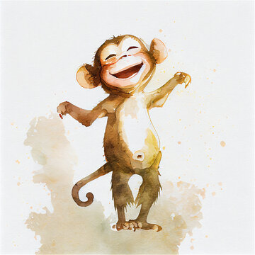 Illustration of a cute happy monkey with a smiling face, generative AI