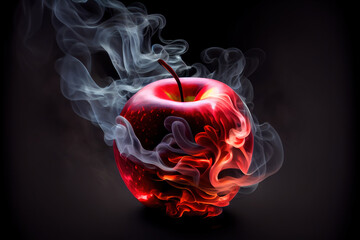 unique, digital, art, red, apple, smoke, background