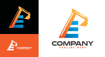 Letter E Excavator Logo, Excavator E Letter Logo for construction company