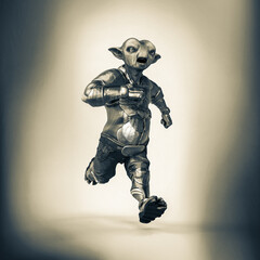 blue alien is running