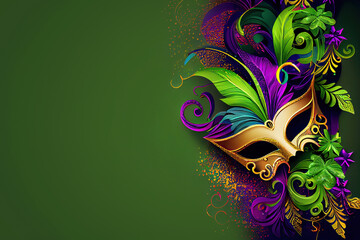 carnival or mardi gras background with mask and copy space - generative AI - obrazy, fototapety, plakaty
