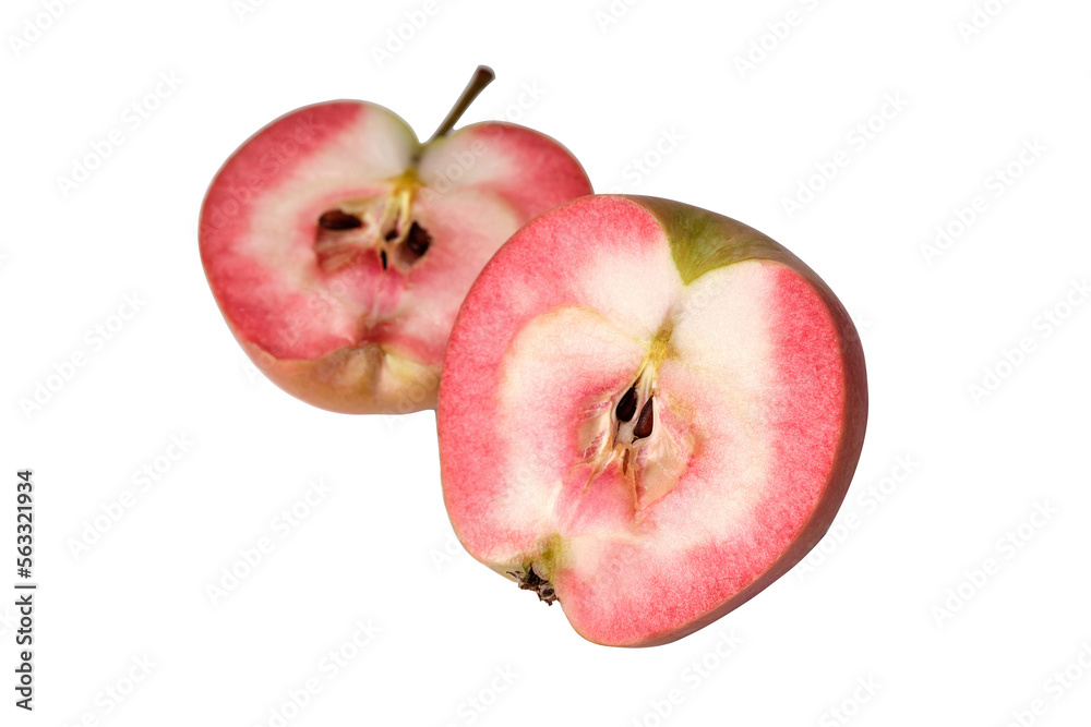 Wall mural hidden rose apples, pink apple inside. sliced apple isolated