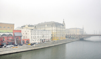 Views of a foggy morning in a large European city