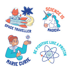 Set of icons with science theme, vector hand drawn illustration