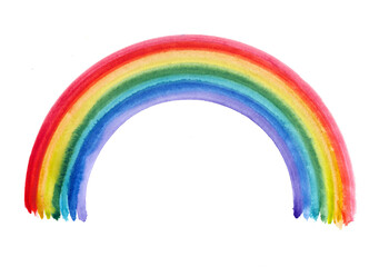 Colored rainbow made in watercolor on a white paper background.