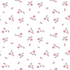 Small flowers, simple seamless pattern design with vector hand drawn art
