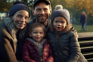 Portrait of a group of happy, smiling, confident family at a park