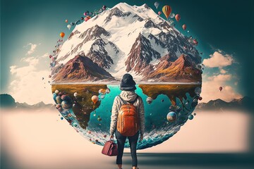 wanderlust and solo travel adventures in remote location illustration generative ai - obrazy, fototapety, plakaty