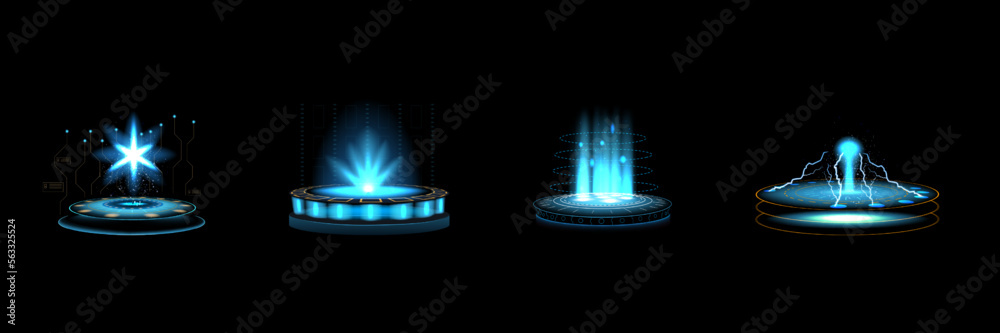 Aufkleber 3d technology hologram. game teleportation flow. space portal with speed techno blue neon light glow